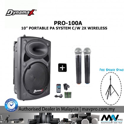 Dynamax PRO100A 10 Inch Portable PA System with 2 Wireless Microphone and USB 